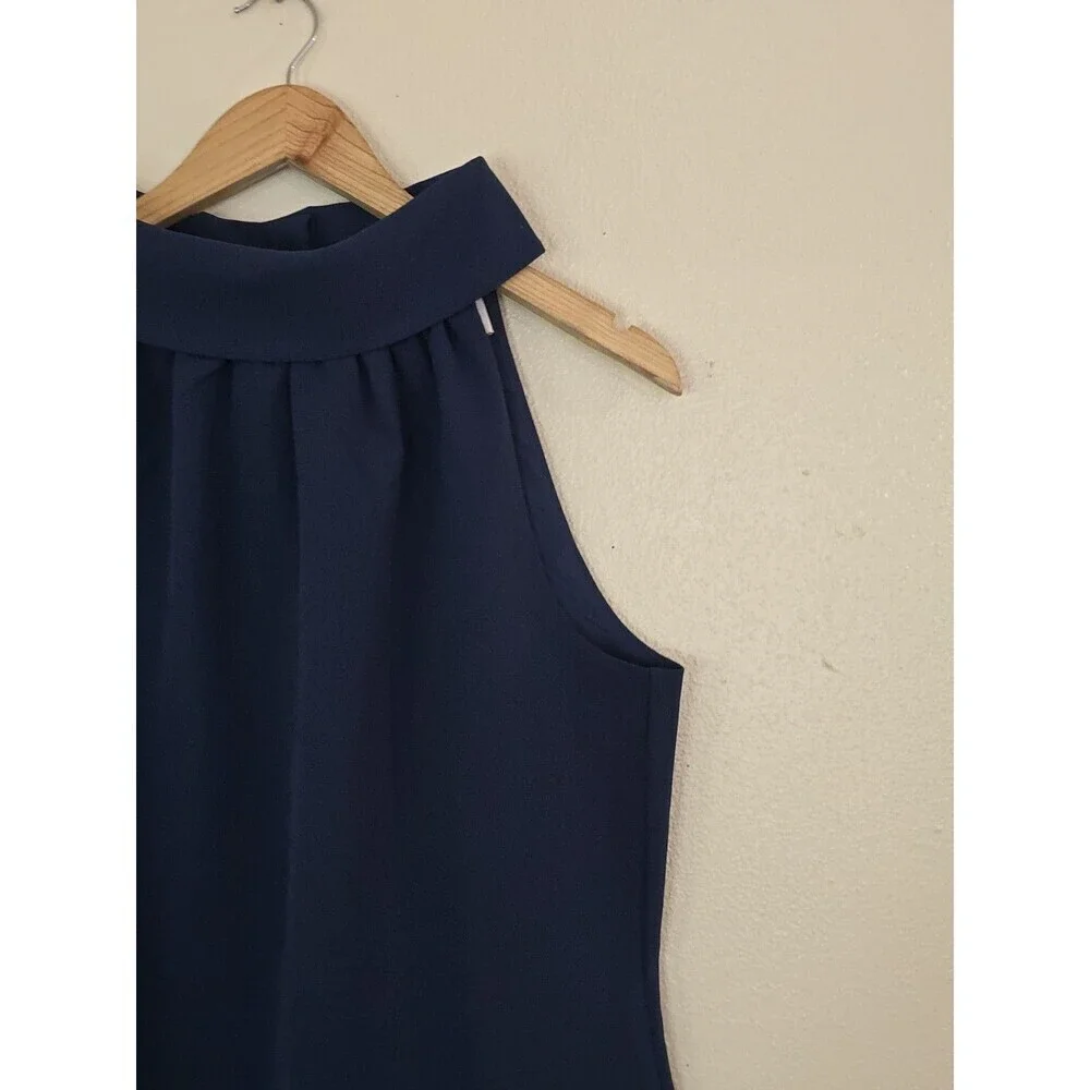 STS Sail to Sable Navy Cowl Neck Sheath Dress Medium Sleeveless Back Button New
